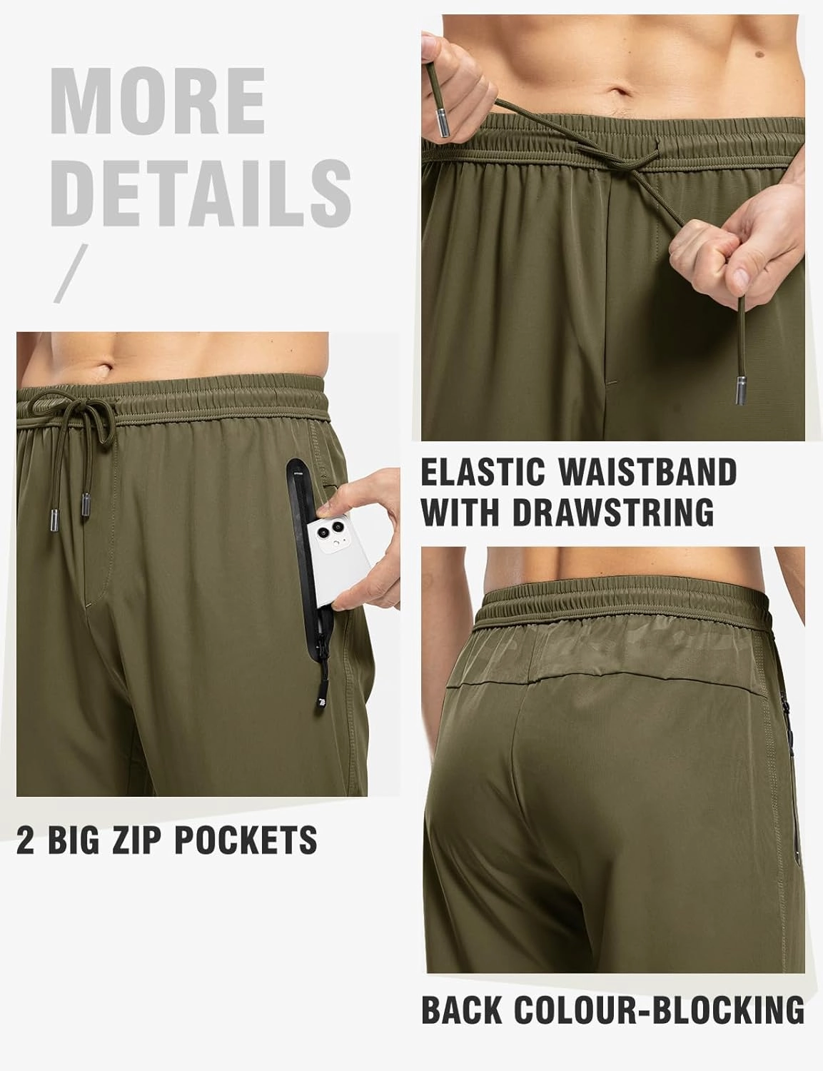 TBMPOY Men's Lightweight Hiking Travel Pants Breathable Athletic Fishing Active Joggers Zipper Pockets