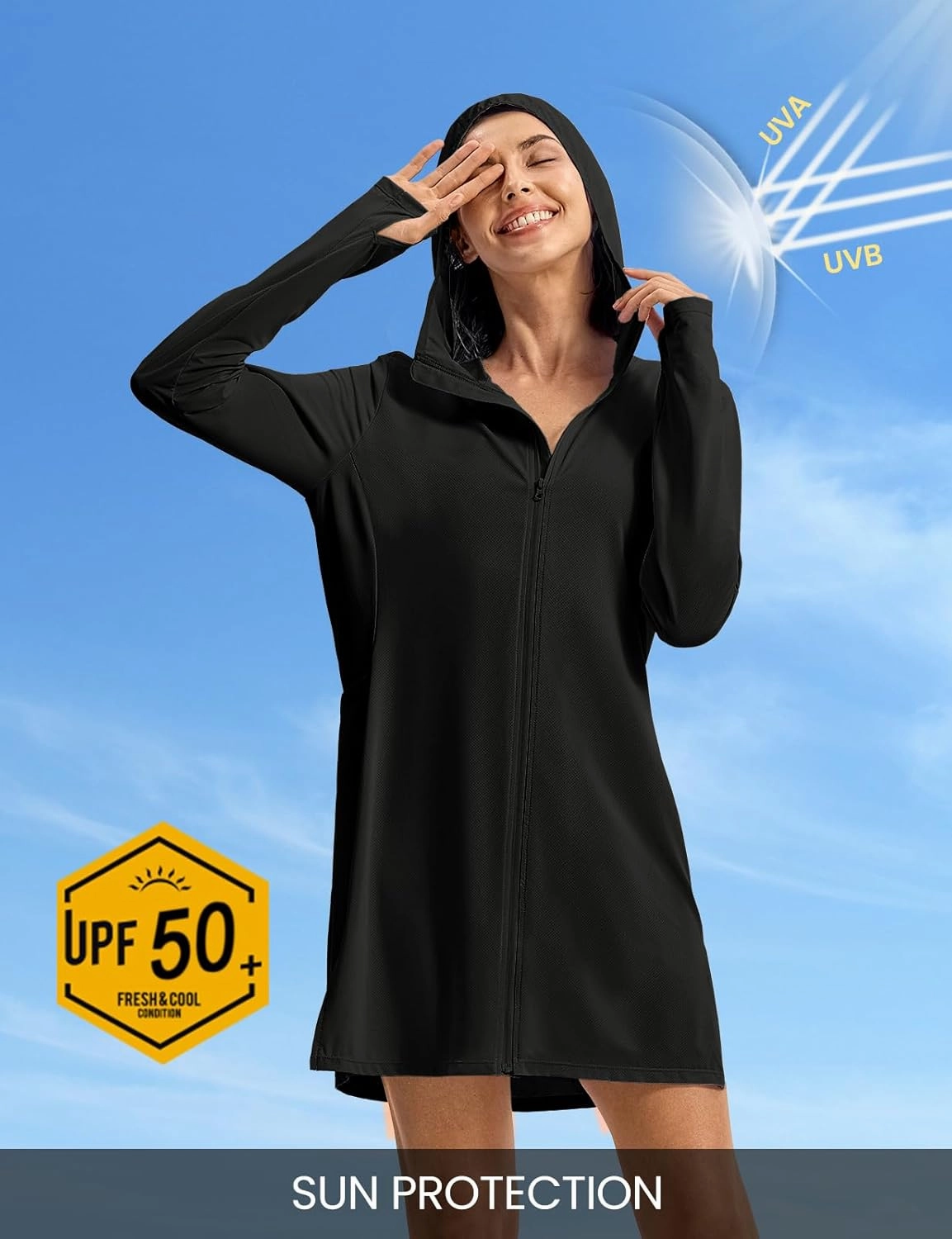 TBMPOY Women's Swim Cover Up UPF 50  Sun Protection Long Hoodie Jacket SPF Lightweight Beach Swimwear Coverups 2025