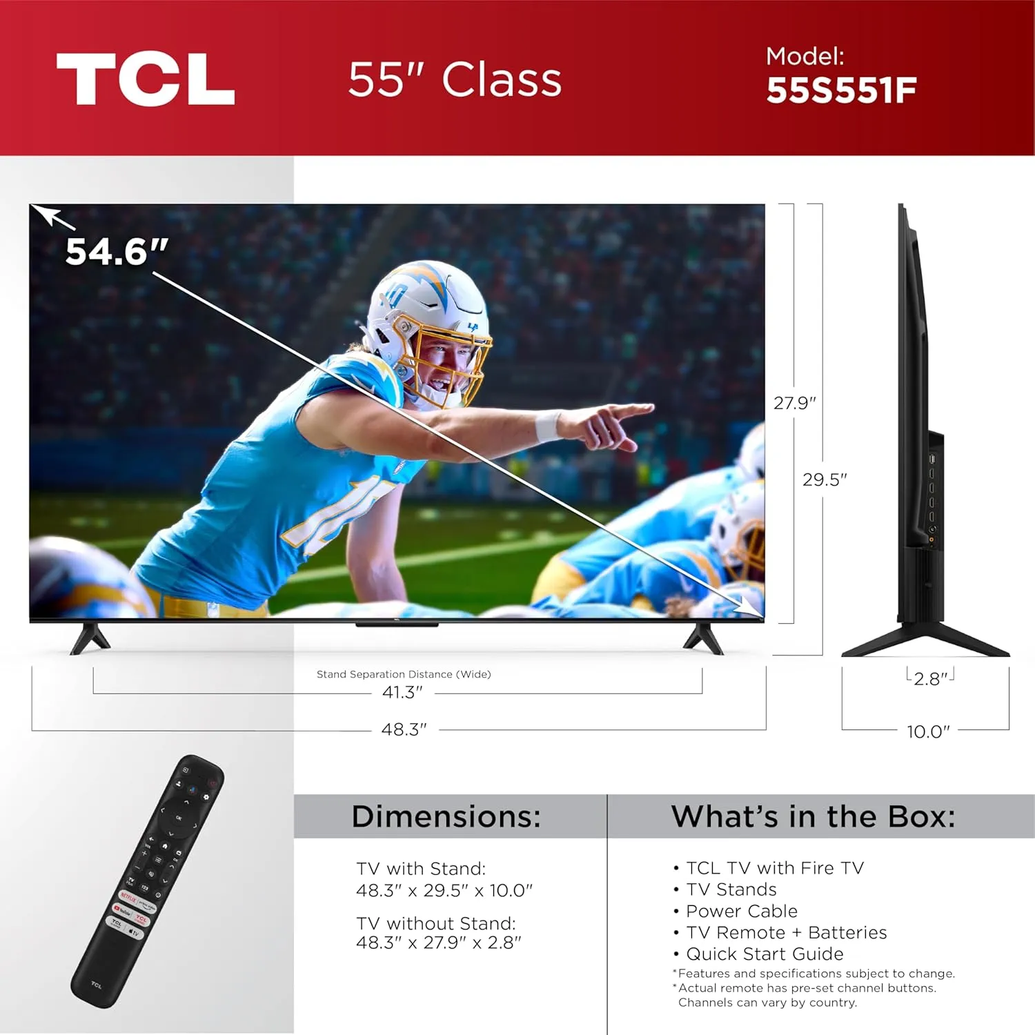 TCL 55-Inch Class S5 UHD 4K LED Smart TV with Fire TV (55S551F, 2024 Model), Dolby Vision, HDR PRO , Dolby Atmos, Alexa Built-in with Voice Remote, Apple AirPlay 2 Compatibility, Streaming Television