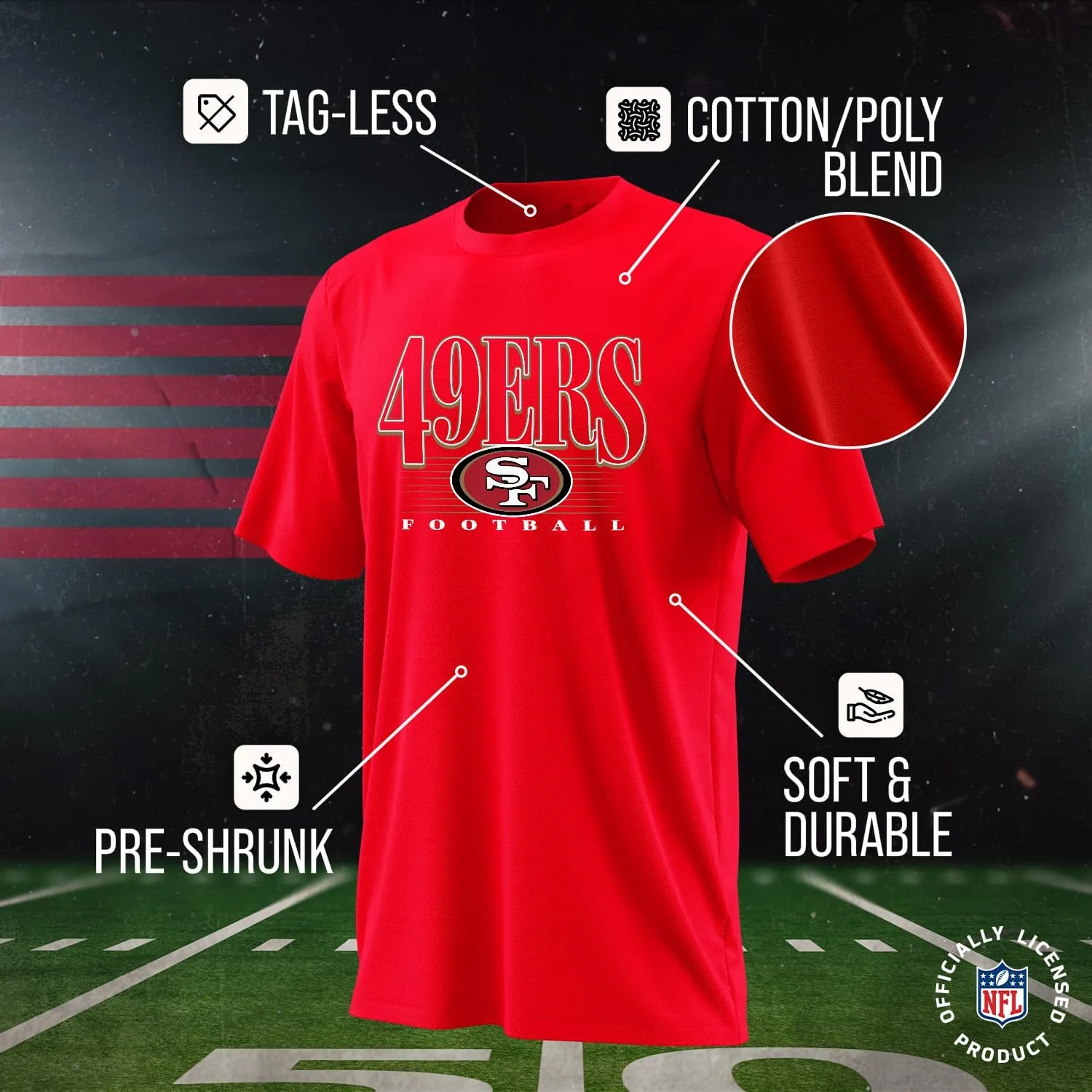 Team Fan Apparel NFL Youth Overtime Blueprint Football T-Shirt Unisex Tag Free Comfortable, Boys & Girls, Lightweight Soft