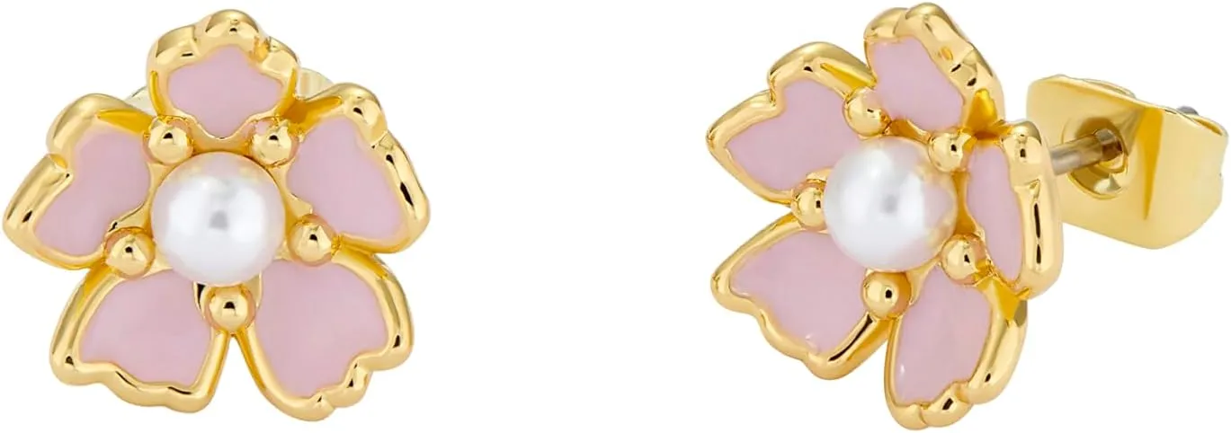Ted Baker London Peti Painted Flower Stud Earrings For Women (Light Pink/Pearl)