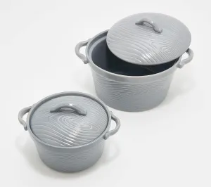 Temp-tations Set-of-2 Round Bakers w/Ceramic Dome Lids: 2.5 Qt & 1 Qt (Woodland Gray)