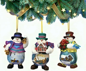 The Ashton-Drake Galleries Memories of Christmas Snowman Ornament Collection Issue #10 Set of 3 Christmas Decoration by Thommas Kinkade 4-inches