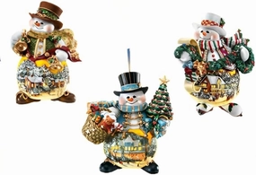 The Ashton-Drake Galleries Memories of Christmas Snowman Ornament Collection Issue #1 Set of 3 Christmas Decoration by Thommas Kinkade 4-inches