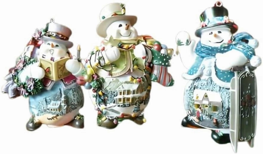 The Ashton-Drake Galleries Memories of Christmas Snowman Ornament Collection Issue #3 Set of 3 Christmas Decoration by Thommas Kinkade 4-inches
