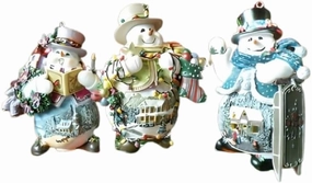 The Ashton-Drake Galleries Memories of Christmas Snowman Ornament Collection Issue #3 Set of 3 Christmas Decoration by Thommas Kinkade 4-inches