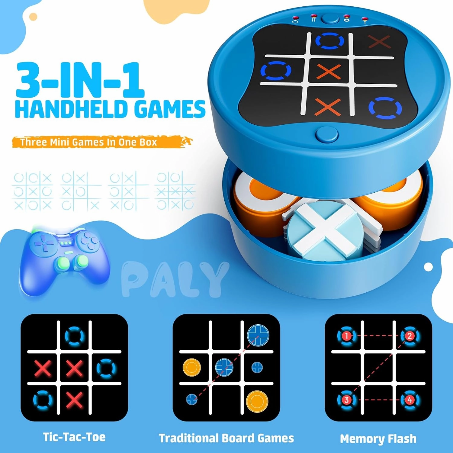Tic Tac Toe Bolt Game, Electronic 3-in-1 Handheld Games Console for Kids Memory Growth, Portable Travel Games, Board Games for Kids and Adults, Christmas Birthday Gifts for Ages 3 