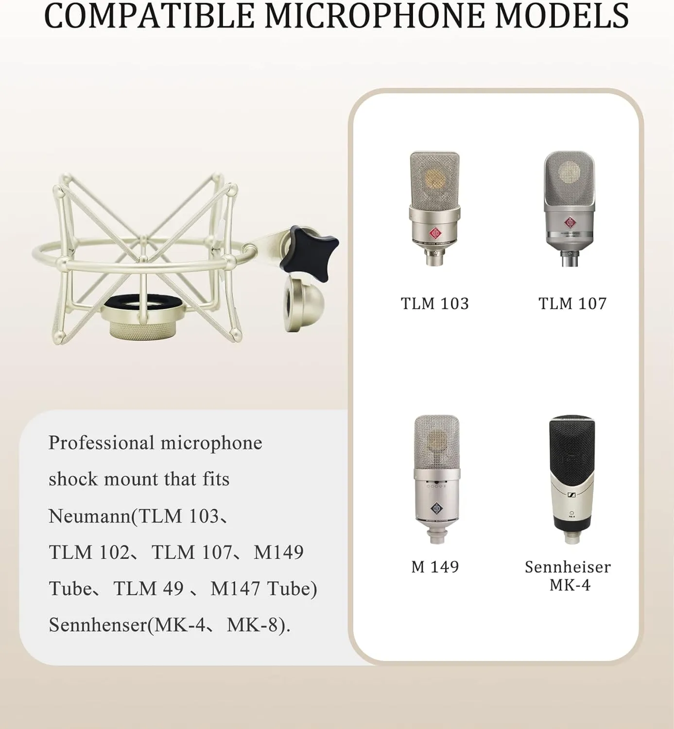 TLM 103 Shock Mount - Microphone Mount Compatible for Neumann TLM 103 M147 Condenser Mic by SUUNTOK,Silver