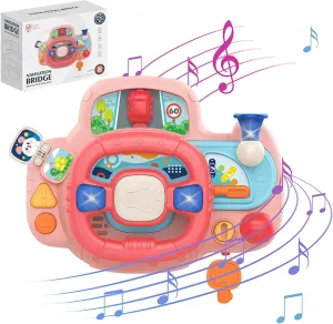 Toddler Steering Wheel Toy - Simulation Driving Learning Educational Toys -Toddler Steering Interactive Learning, Baby Car Toys for 18  Months Boys Girls (Pink)
