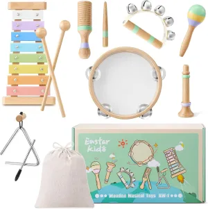 Toddlers Musical Instruments Wooden Montessori Musical Toys for Kids 3 , Eastar Kido Percussion Instruments Set Preschool Educational Toys for Boys Girls with Storage Bag Christmas Birthday Gifts KW-1