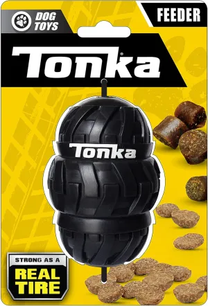 Tonka Tri-Stack Tread Feeder Dog Toy, Lightweight, Durable and Water Resistant, 4 Inches, for Medium/Large Breeds, Single Unit, Black