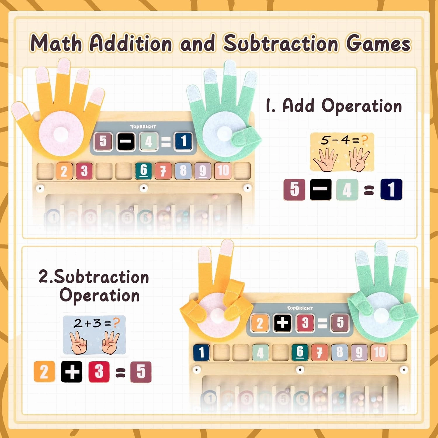 TOP BRIGHT Finger Math Addition & Subtraction Toys for Kids, Interactive Magnetic Beads Sorting Matching Learning Game for Ages 3 4 5  Year, Educational Toys Gift for Preschoolers