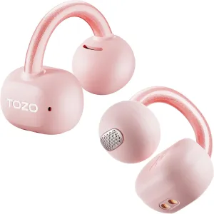 TOZO OpenEarRing True Open Ear Headphones, Lightweight Comfort Open Ear Clip Wireless Earbuds, 40H Play Bluetooth 5.4 Headphones with Smart Digital Display Design Fit Sports Running, Workout Pink