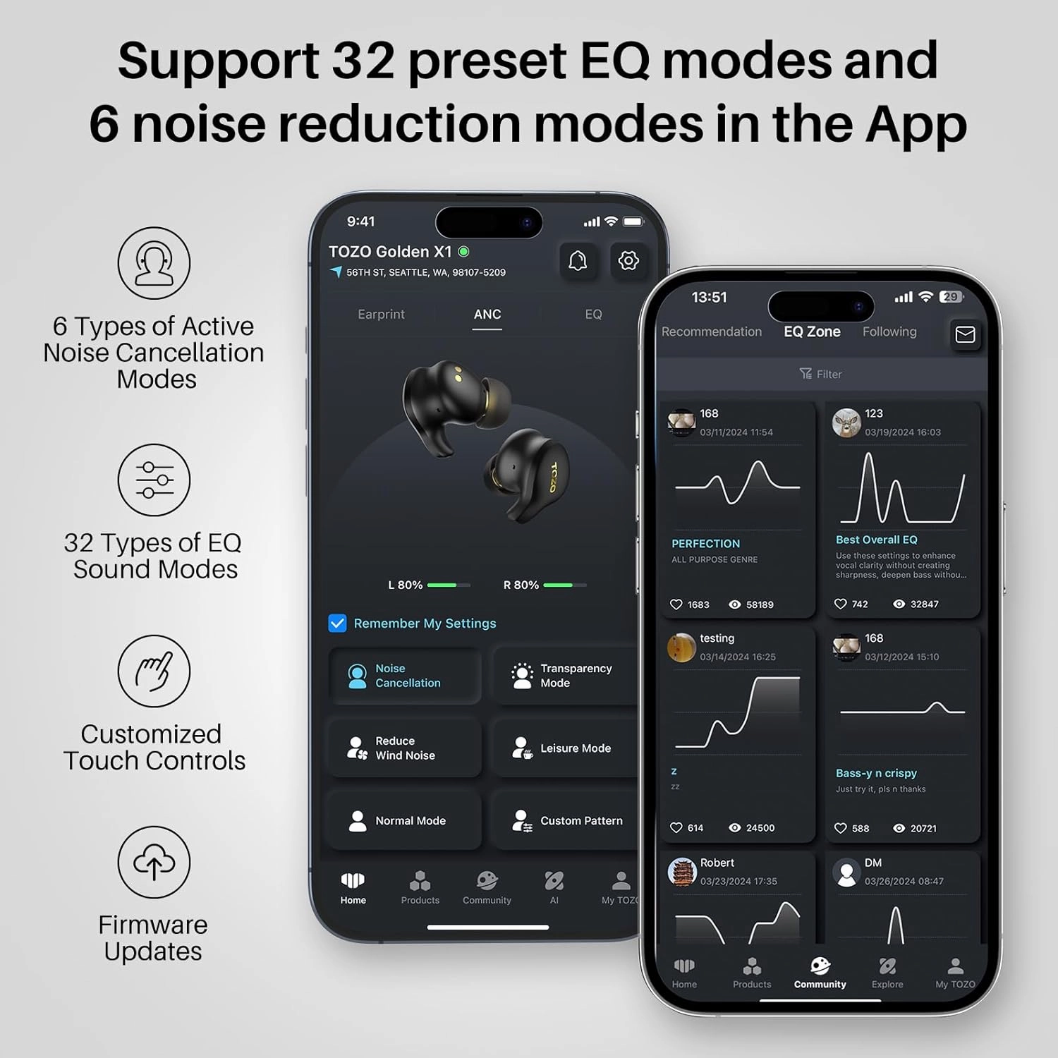 TOZO Golden X1 Wireless Earbuds Balanced Armature Driver and Hybrid Dynamic Driver, Bluetooth Headphones OrigX Pro, LDAC & Hi-Res Audio Wireless, Noise Cancellation Headset Champagne