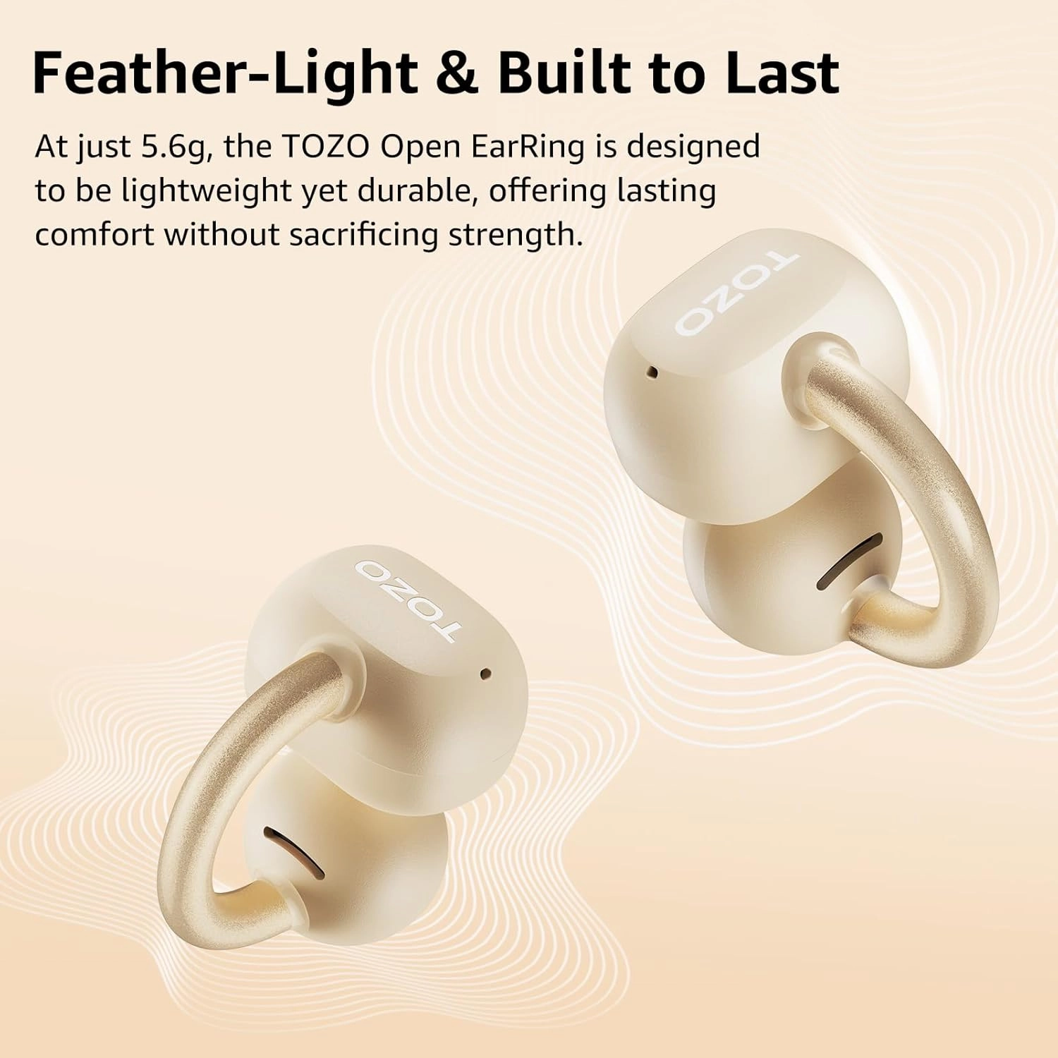 TOZO OpenEarRing True Open Ear Headphones, Lightweight Comfort Open Ear Clip Wireless Earbuds, 40H Play Bluetooth 5.4 Headphones with Smart Digital Display Design Fit Sports Running, Workout Khaki