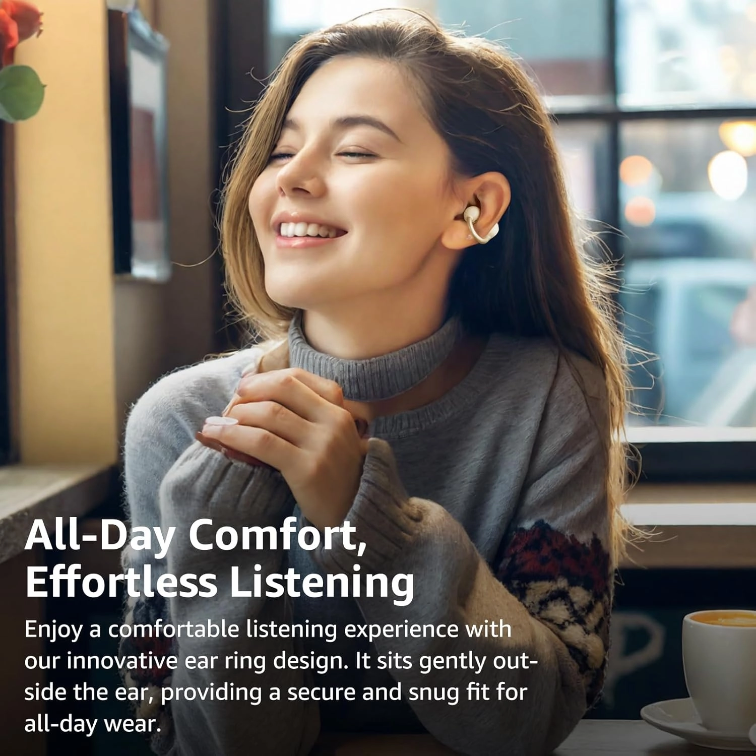 TOZO OpenEarRing True Open Ear Headphones, Lightweight Comfort Open Ear Clip Wireless Earbuds, 40H Play Bluetooth 5.4 Headphones with Smart Digital Display Design Fit Sports Running, Workout Khaki