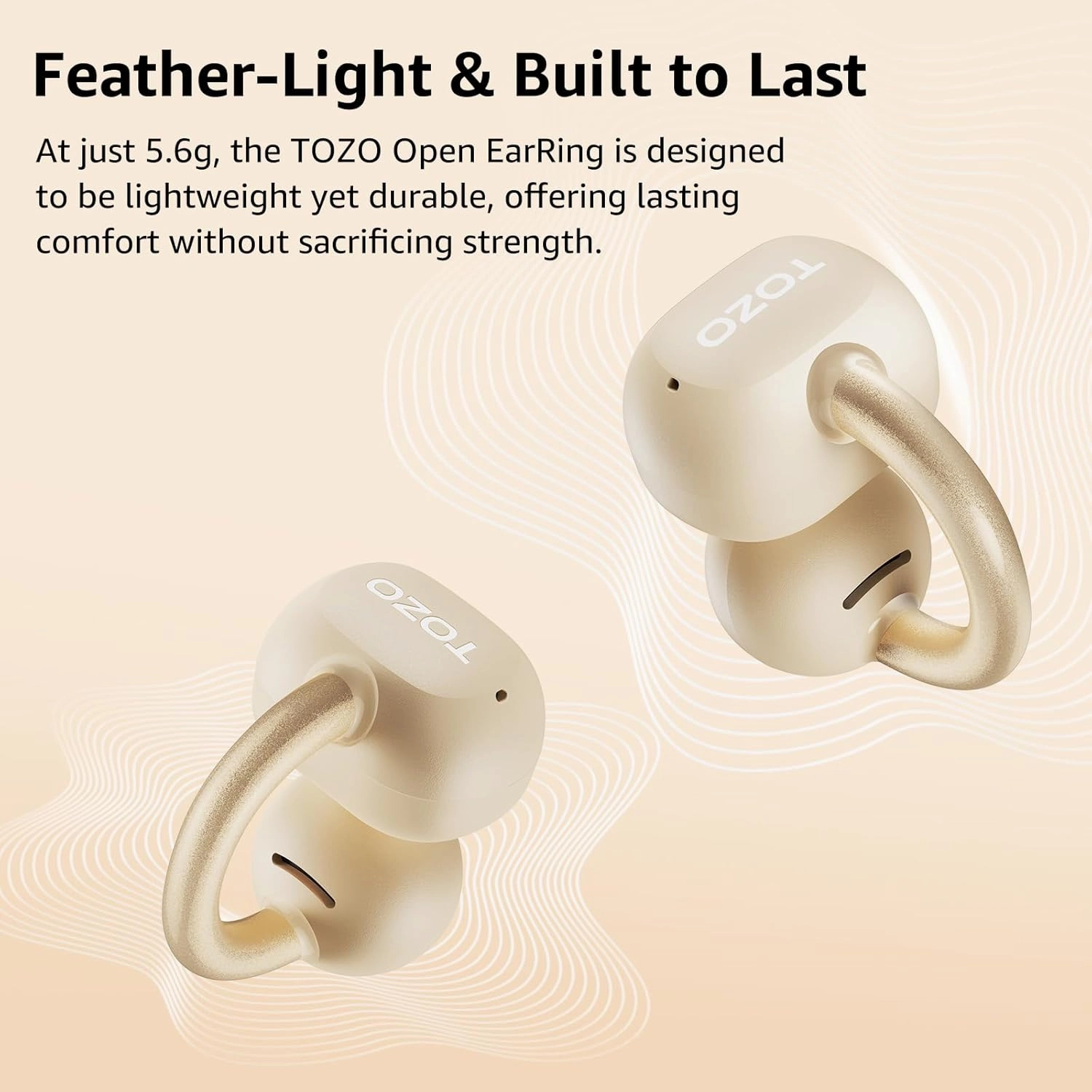 TOZO OpenEarRing True Open Ear Headphones, Lightweight Comfort Open Ear Clip Wireless Earbuds, 40H Play Bluetooth 5.4 Headphones with Smart Digital Display Design Fit Sports Running, Workout Khaki