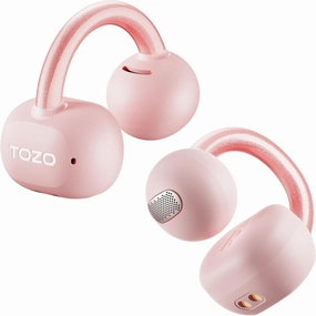 TOZO OpenEarRing True Open Ear Headphones, Lightweight Comfort Open Ear Clip Wireless Earbuds, 40H Play Bluetooth 5.4 Headphones with Smart Digital Display Design Fit Sports Running, Workout Pink