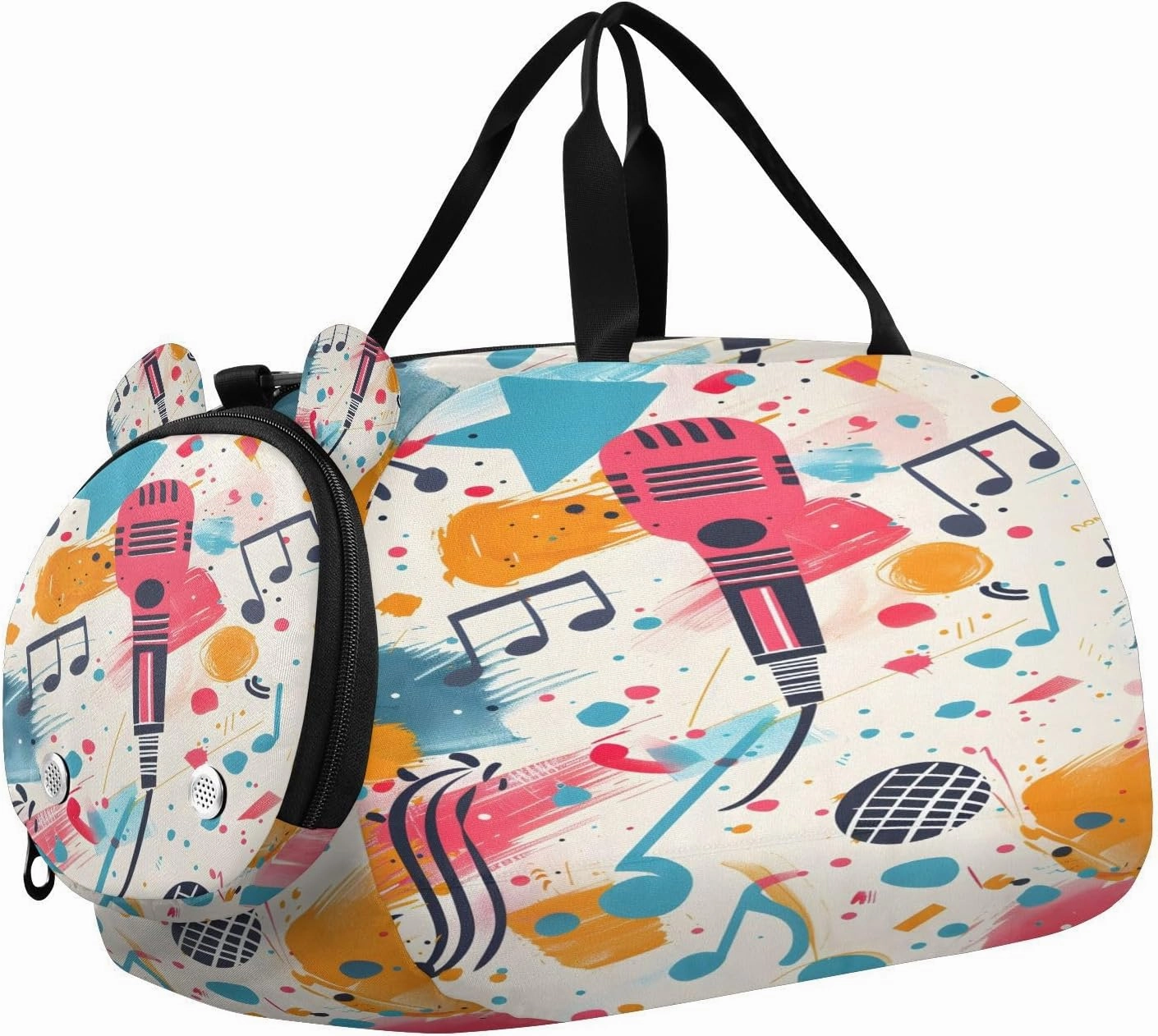 Travel Duffle Bag for Kids Boys Girls Musical Theme Watercolor Sports Bag Overnighter Duffle Sleepover Weekender with Shoes Compartment