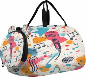 Travel Duffle Bag for Kids Boys Girls Musical Theme Watercolor Sports Bag Overnighter Duffle Sleepover Weekender with Shoes Compartment