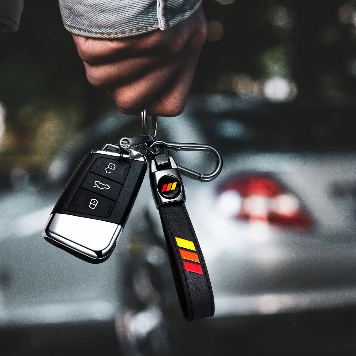 Tri-Color Sports Leather Metal Car Key Chain Keyring Accessories, Keychain Keyring Family Present Car Accessories