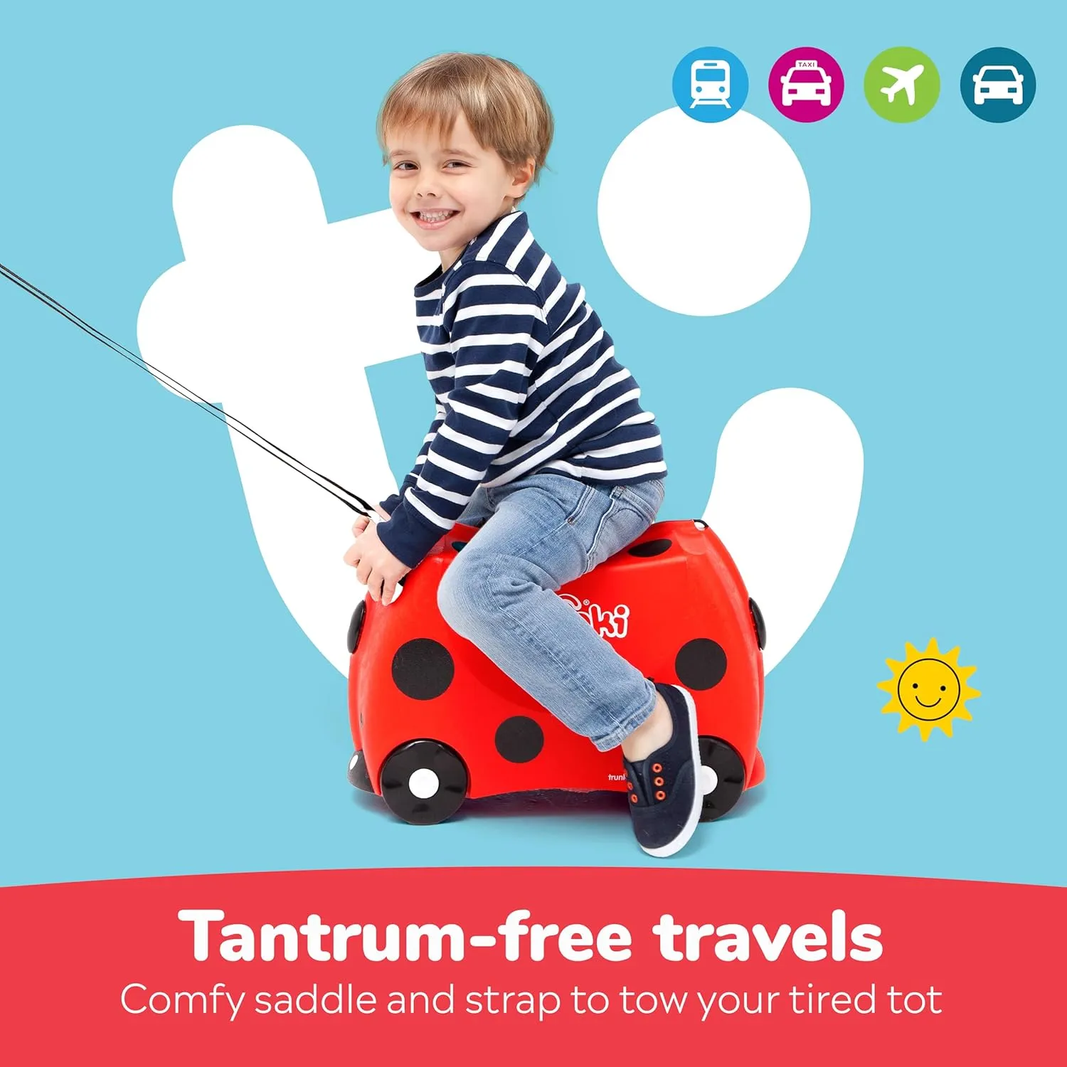 Trunki Ride-On Kids Suitcase | Tow-Along Toddler Luggage | Carry-On Cute Bag with Wheels | Kids Luggage and Airplane Travel Essentials: Harley Ladybug Red