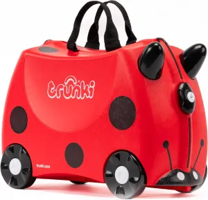 Trunki Ride-On Kids Suitcase | Tow-Along Toddler Luggage | Carry-On Cute Bag with Wheels | Kids Luggage and Airplane Travel Essentials: Harley Ladybug Red