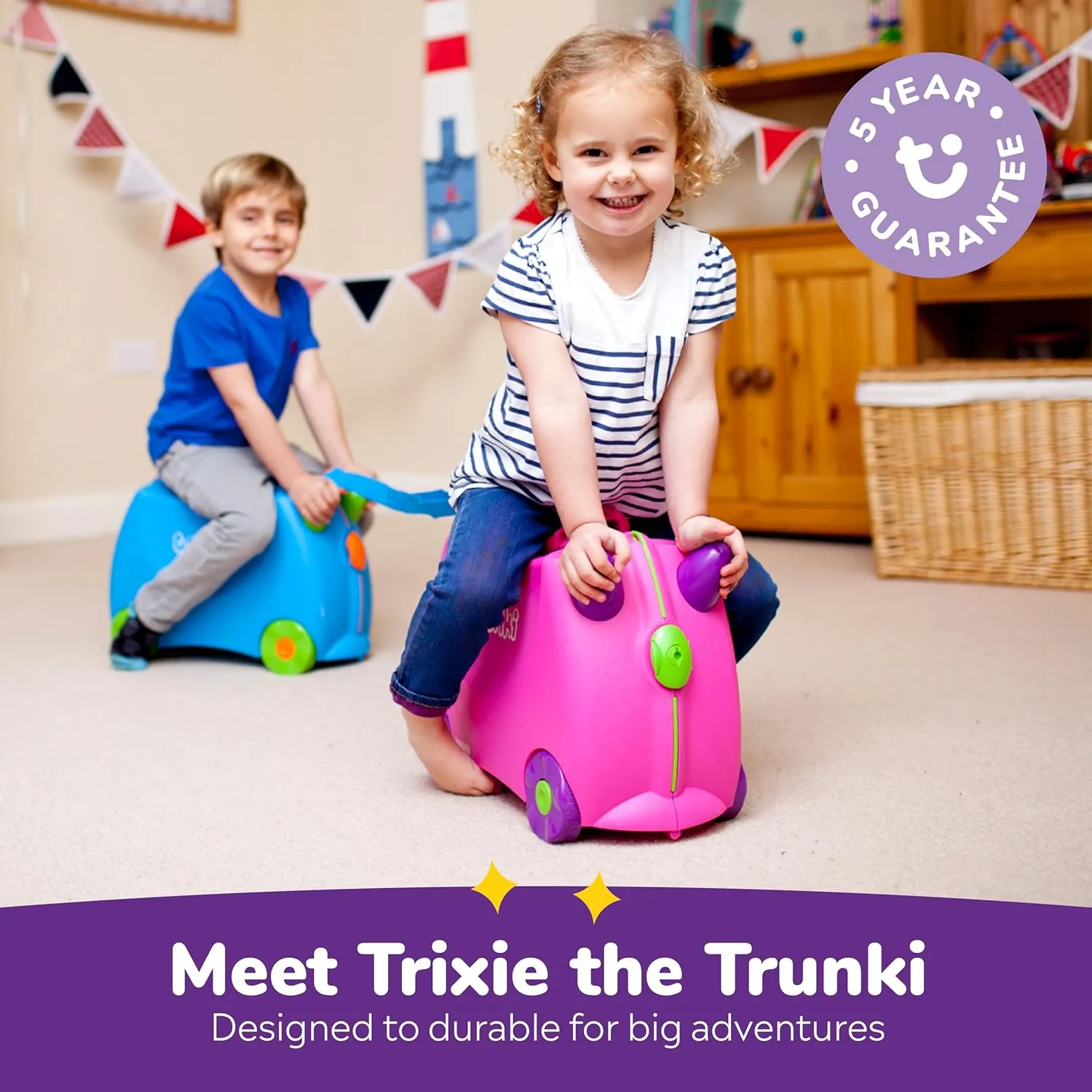 Trunki Ride-On Kids Suitcase | Tow-Along Toddler Luggage | Carry-On Cute Bag with Wheels | Kids Luggage and Airplane Travel Essentials: Trixie Girl Pink