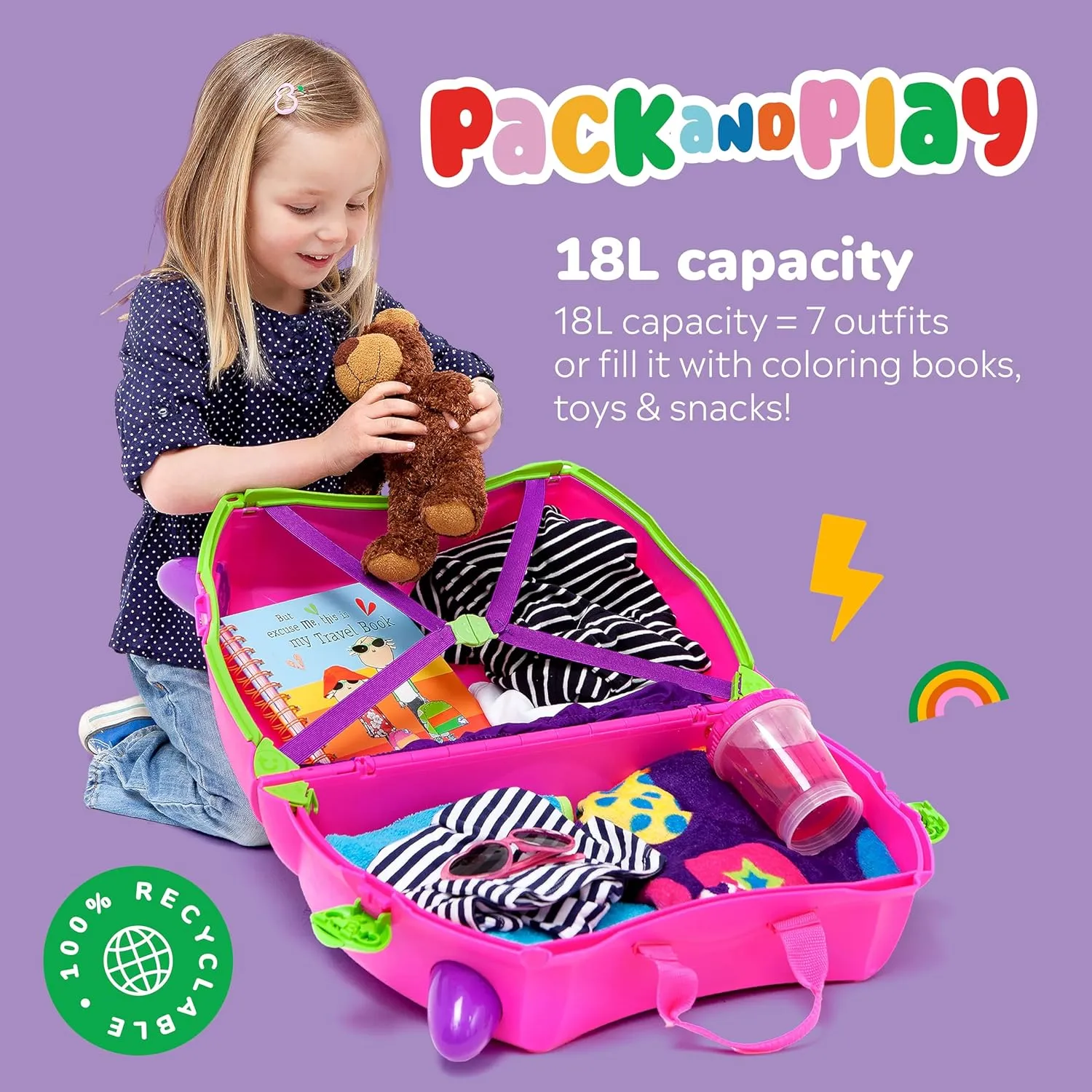 Trunki Ride-On Kids Suitcase | Tow-Along Toddler Luggage | Carry-On Cute Bag with Wheels | Kids Luggage and Airplane Travel Essentials: Trixie Girl Pink