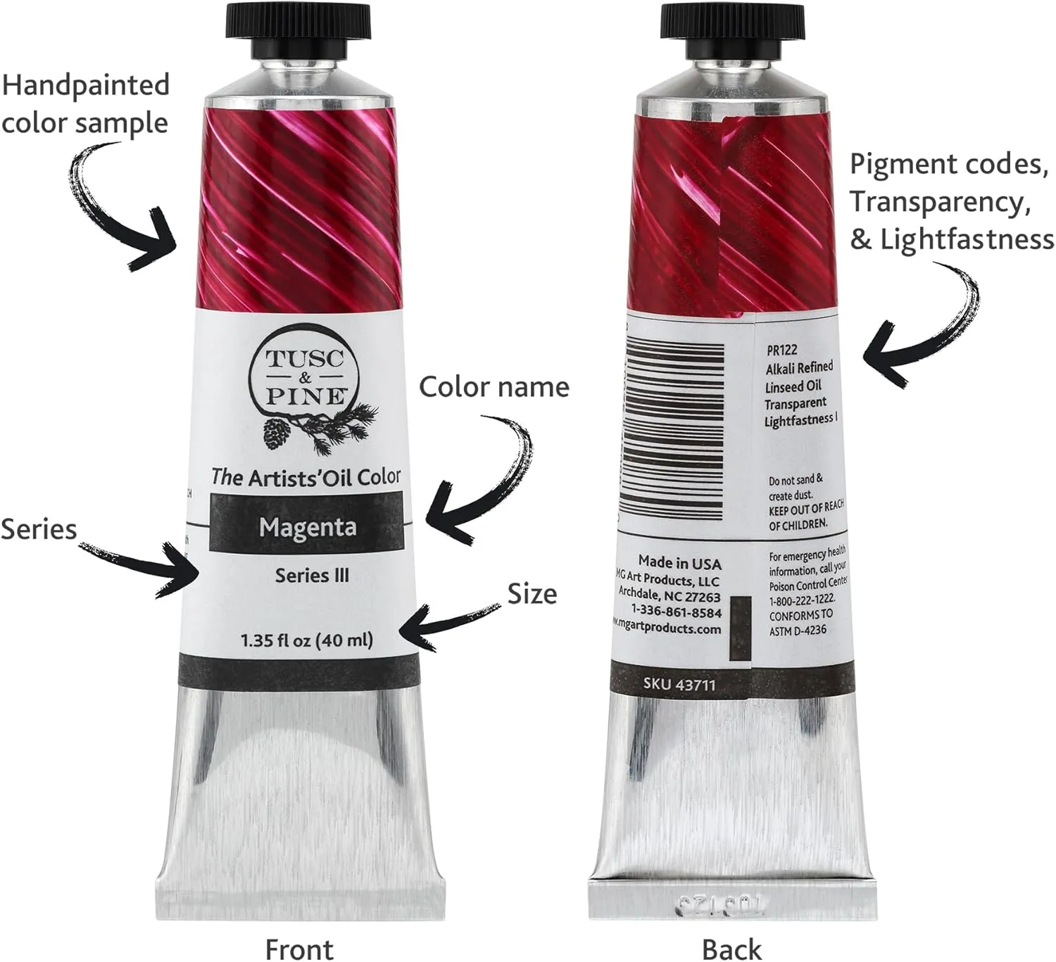 Tusc & Pine Artist Oil Paint - Wellington Vert Noir, 40 ml, Non-Yellowing, Rich & Creamy Consistency, Maximum Pigment Load, Small Batch Milled Oil Paints Made in The USA for Professional Artists