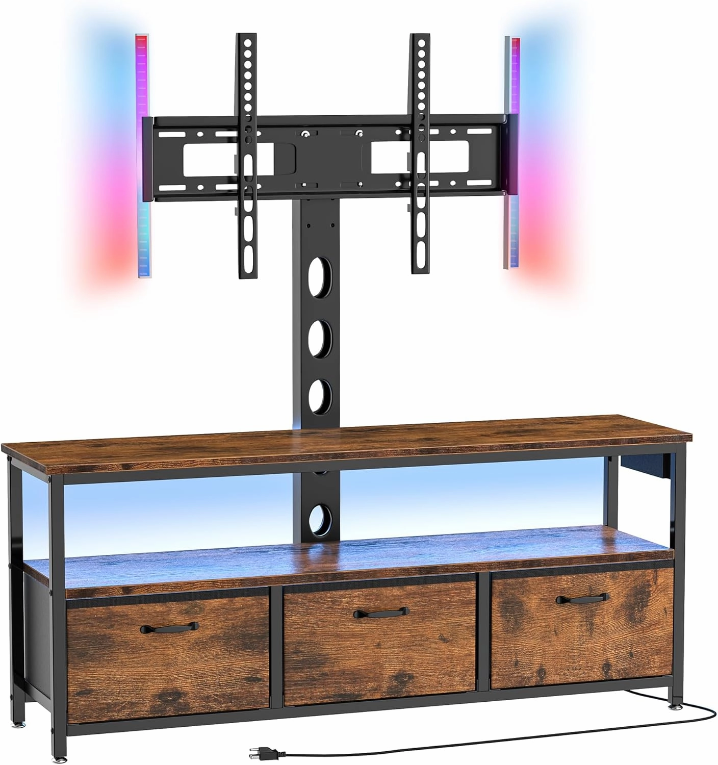 TV Stand with Mount and Power Outlet, Swivel TV Stands Mount with LED Lights for 32/45/55/60/65 inch TVs, Entertainment Center with Storage/Drawers, Media Console for Living Room, Bedroom