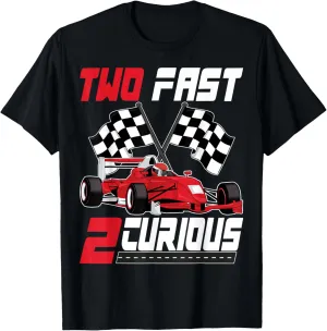 Two Fast 2 Curious Happy 2nd Birthday Boy Decorations Bday T-Shirt