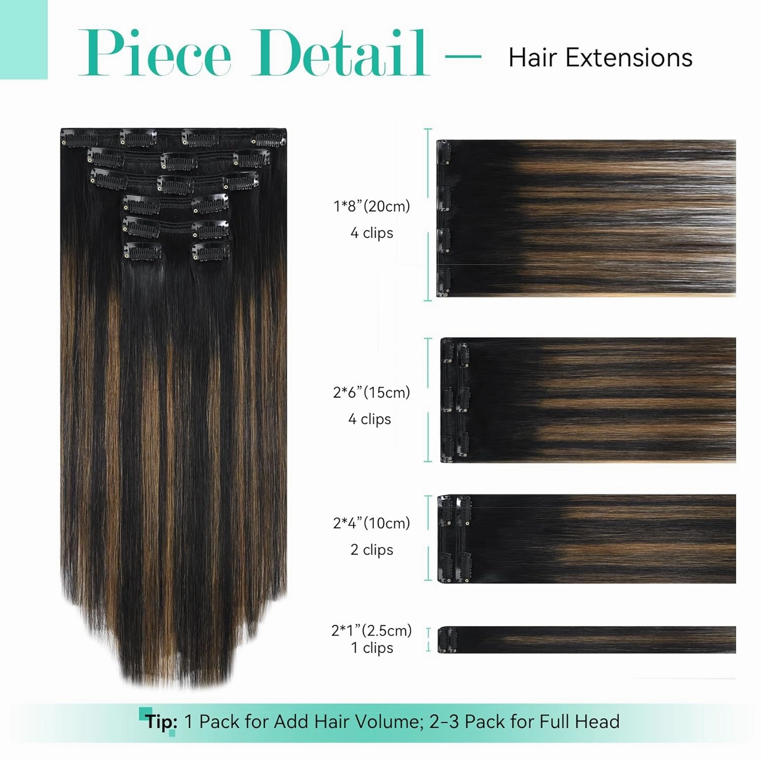 UKira Balayage Hair Extensions Real Human Hair, 12 Inch 100g 7pcs Natural Black to Chestnut Brown Ombre Clip in Hair Extensions, Natural Straight Remy Human Hair Clip in Extensions for Women