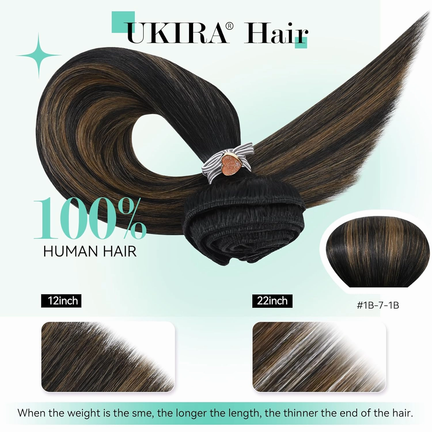 UKira Balayage Hair Extensions Real Human Hair, 12 Inch 100g 7pcs Natural Black to Chestnut Brown Ombre Clip in Hair Extensions, Natural Straight Remy Human Hair Clip in Extensions for Women
