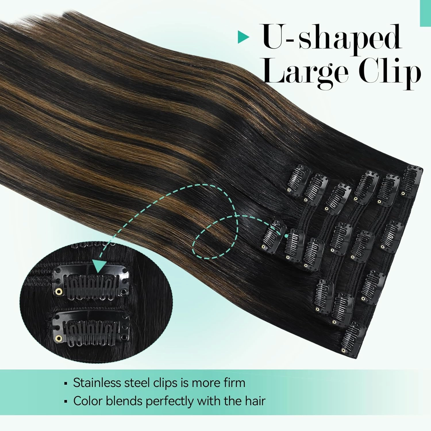 UKira Balayage Hair Extensions Real Human Hair, 12 Inch 100g 7pcs Natural Black to Chestnut Brown Ombre Clip in Hair Extensions, Natural Straight Remy Human Hair Clip in Extensions for Women