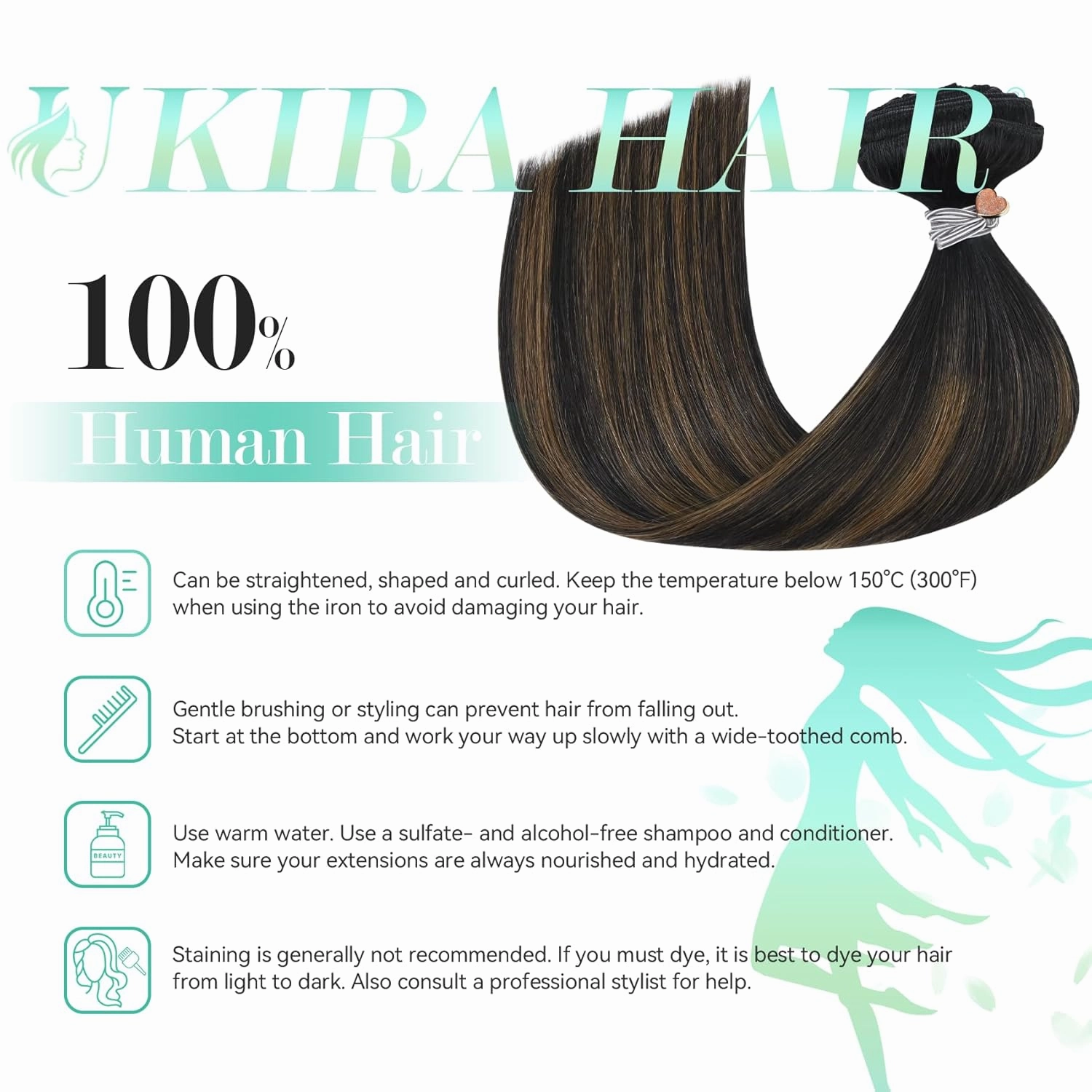 Ukira Balayage Hair Extensions Real Human Hair, 16 Inch 120g 7pcs Natural Black to Chestnut Brown Human Hair Clip in Extensions, Soft Natural Straight Clip in Hair Extensions Real Human Hair