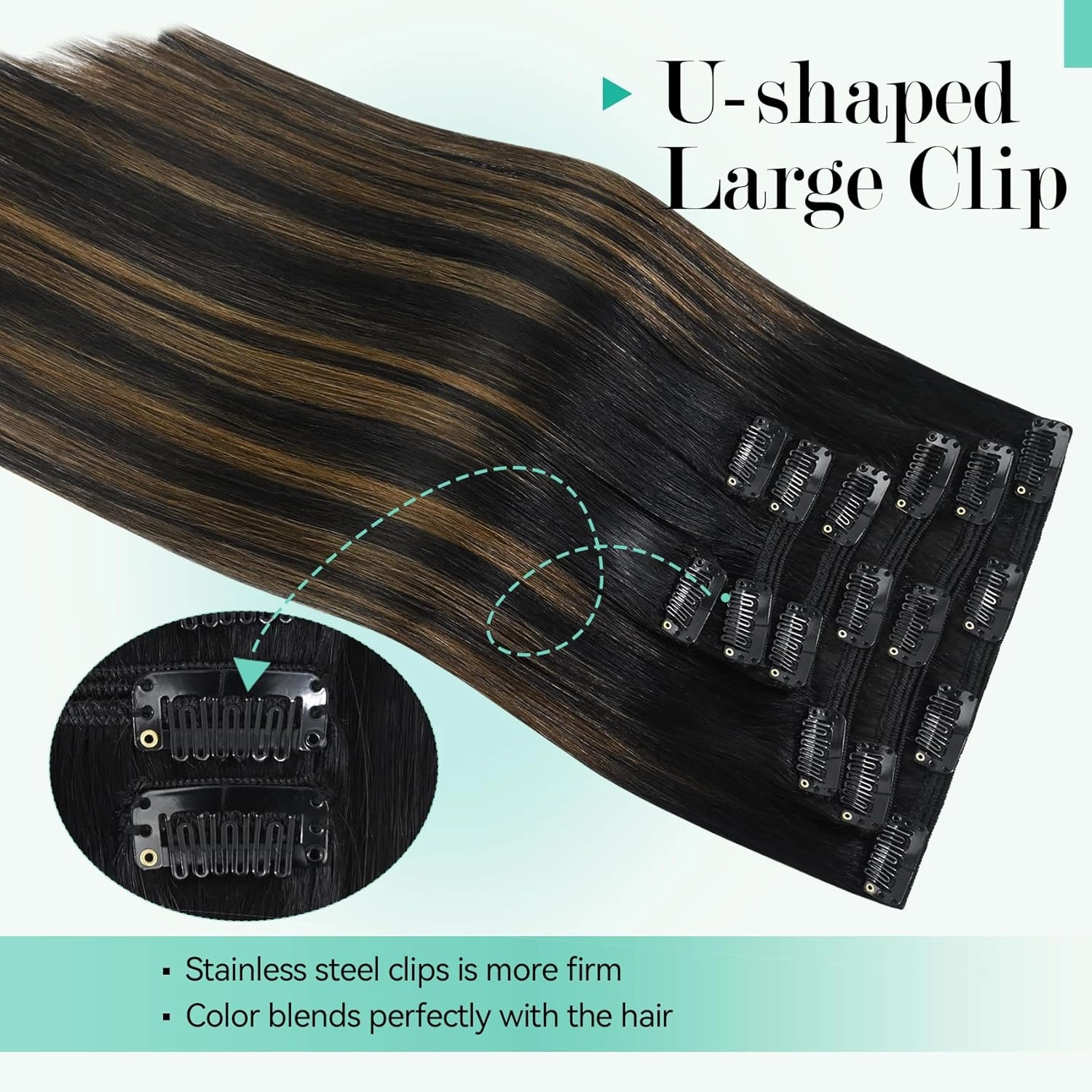 Ukira Balayage Hair Extensions Real Human Hair, 16 Inch 120g 7pcs Natural Black to Chestnut Brown Human Hair Clip in Extensions, Soft Natural Straight Clip in Hair Extensions Real Human Hair