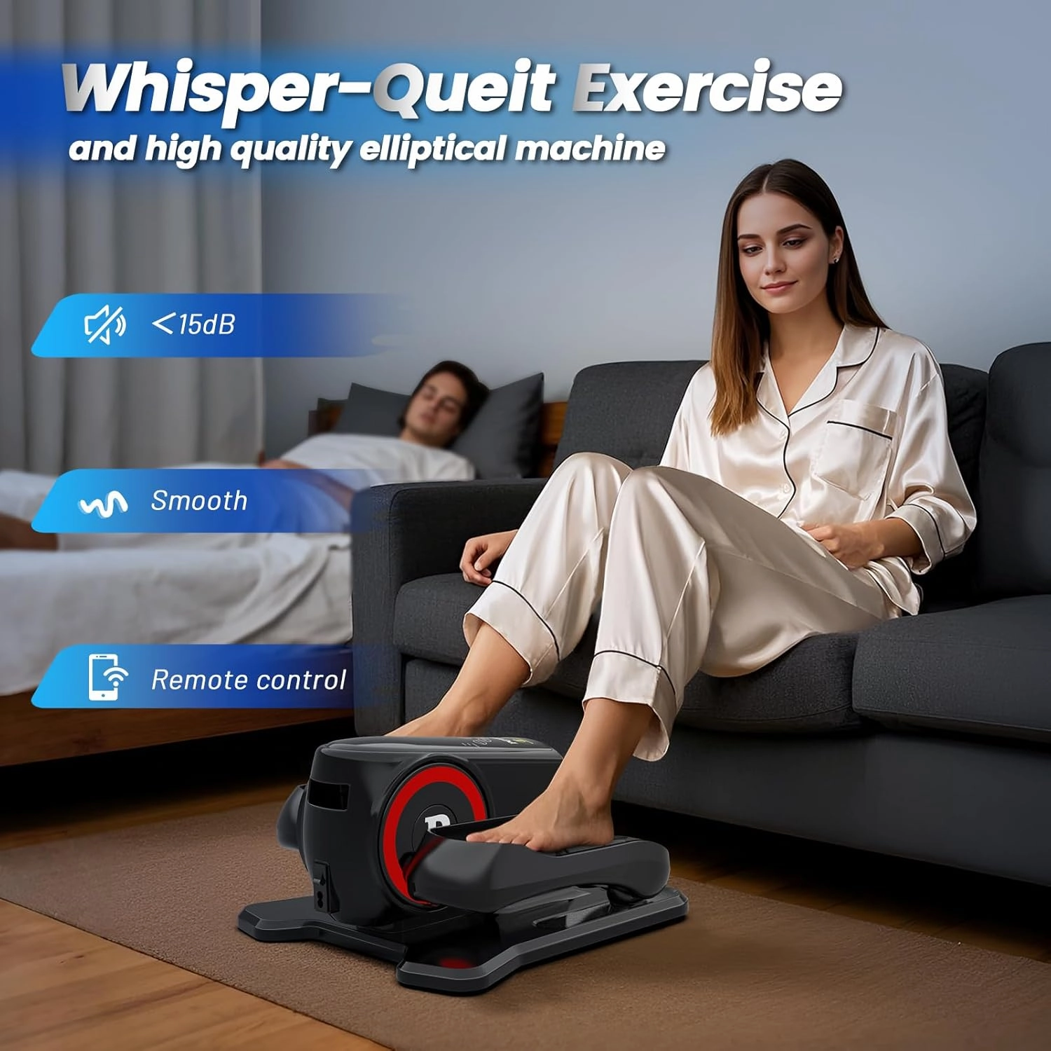 Under Desk Elliptical Machine, Elliptical Leg Exerciser with Bluetooth Speaker, 12 Adjustable Speeds, Auto & Manual Modes, Remote Control & LCD Touchscreen Ideal for Seniors
