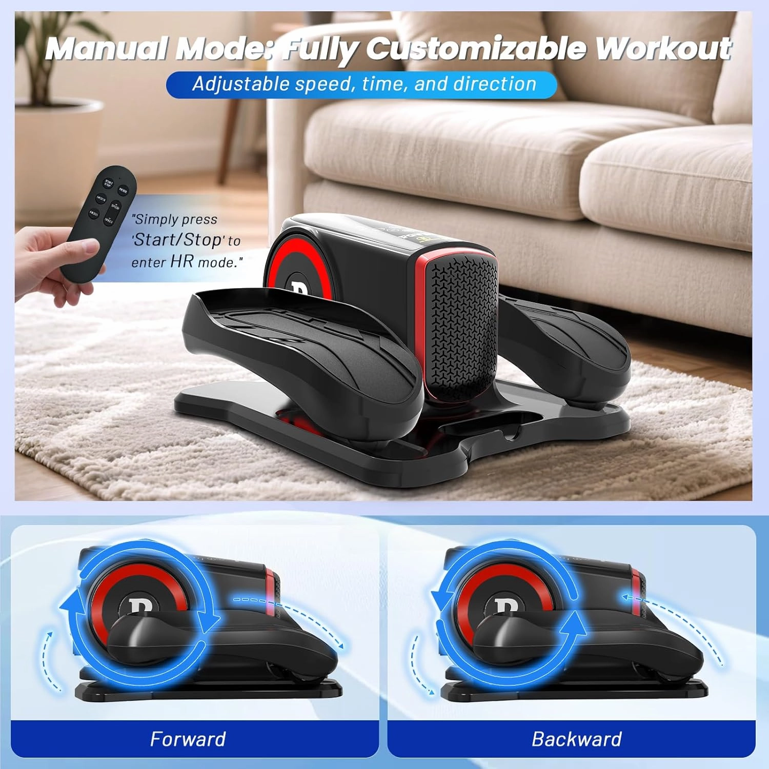 Under Desk Elliptical Machine, Elliptical Leg Exerciser with Bluetooth Speaker, 12 Adjustable Speeds, Auto & Manual Modes, Remote Control & LCD Touchscreen Ideal for Seniors