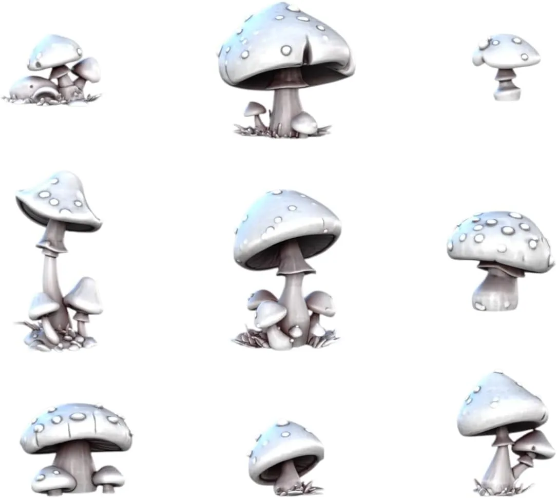 Unpainted DND Mushrooms Miniature Scenery, Tabletop Gaming Collectible, Fantasy World, Ideal Gift for Dungeon Masters and Collectors