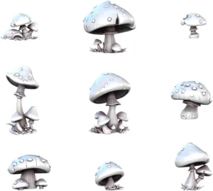 Unpainted DND Mushrooms Miniature Scenery, Tabletop Gaming Collectible, Fantasy World, Ideal Gift for Dungeon Masters and Collectors