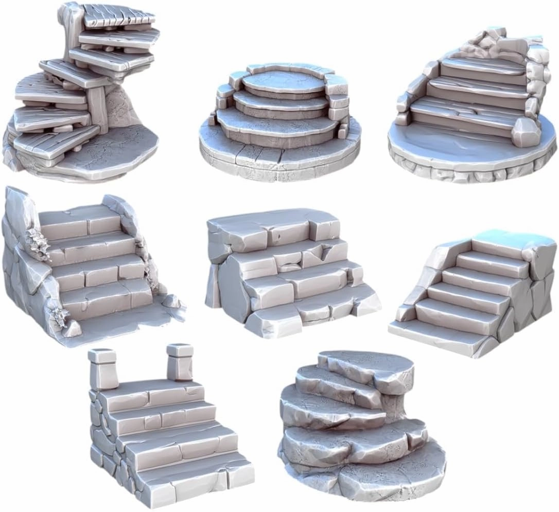 Unpainted DND Stairs Miniature Scenery, Tabletop Gaming Collectible, Fantasy World, Ideal Gift for Dungeon Masters and Collectors
