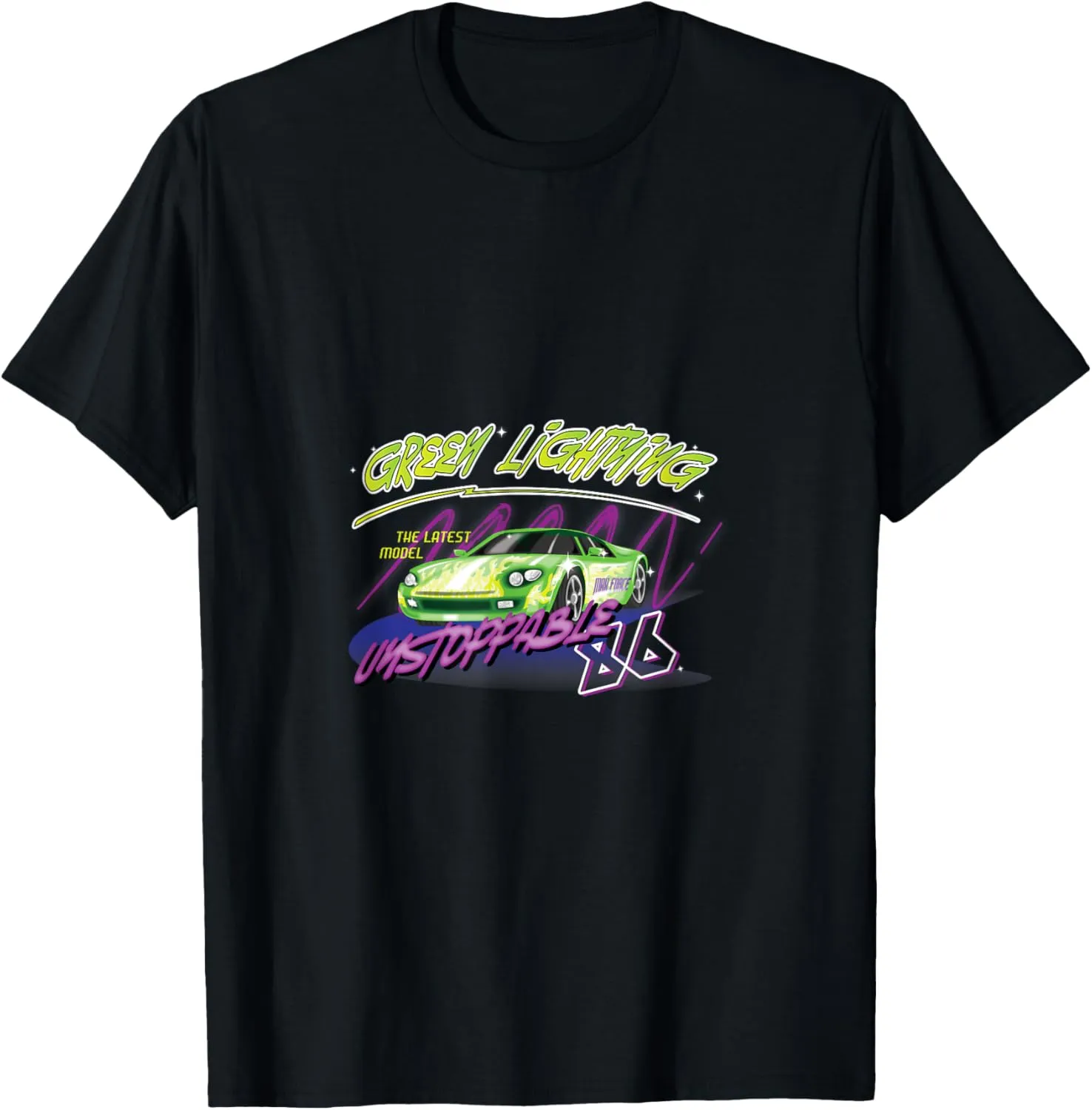 Unstoppable 86 Green Fire Race Car Graphic for Car Fanatics T-Shirt