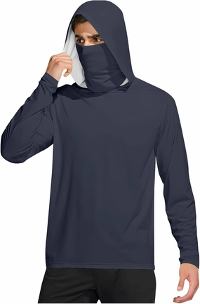UPF 50  Sun Hoodie for Men with Mask Sun Protection Fishing Hoodie Lightweight Comfy Long Sleeve UV Rash Guard