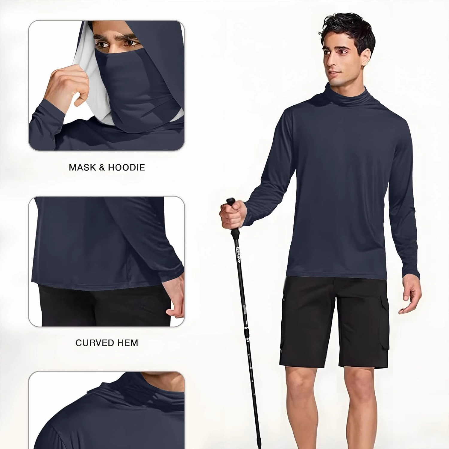 UPF 50  Sun Hoodie for Men with Mask Sun Protection Fishing Hoodie Lightweight Comfy Long Sleeve UV Rash Guard
