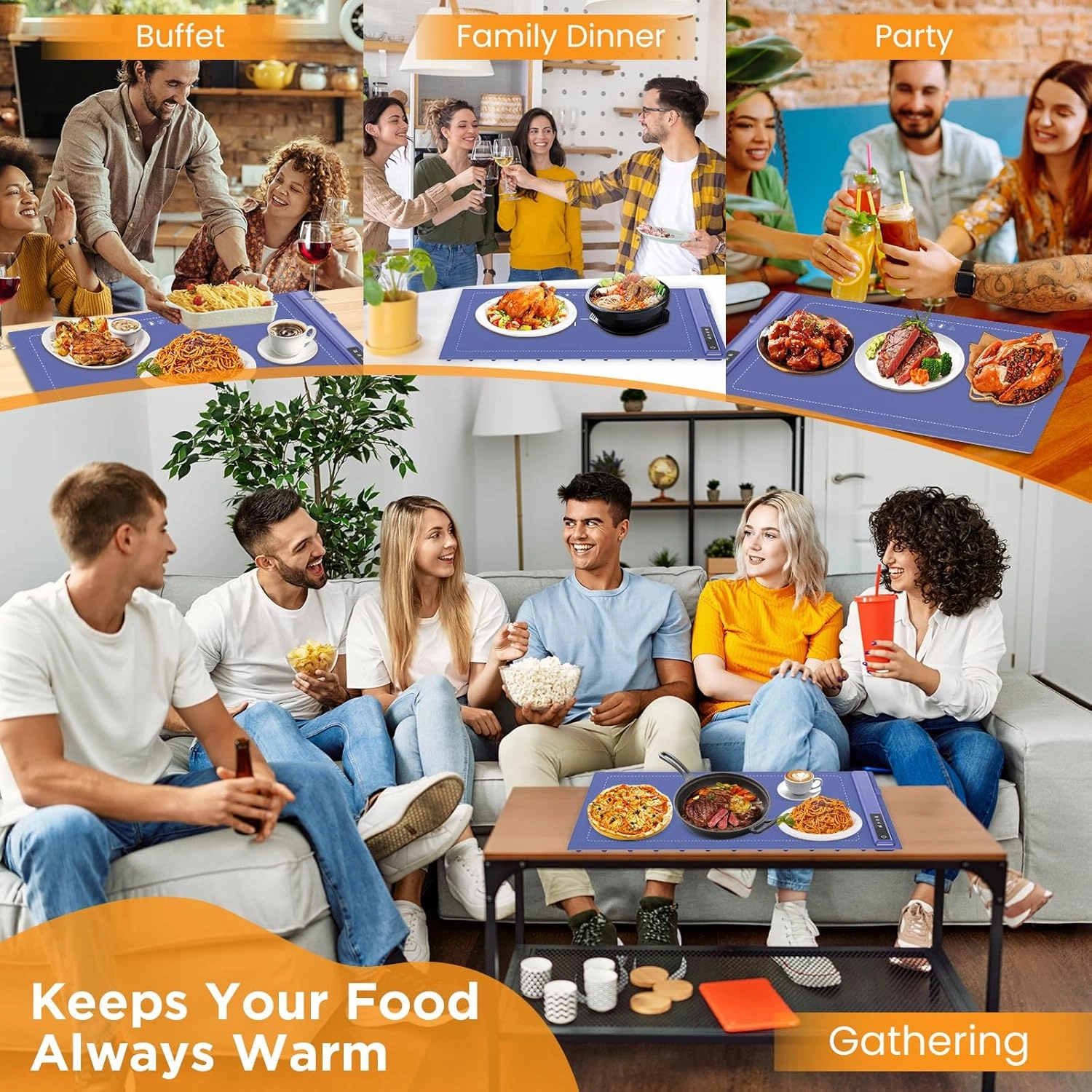 Upgrade Electric Warming Tray with Adjustable Temperature-Portable Warming Mat for Food,Roll Up Silicone Food Warmer for Parties with 3 Temperature Settings,Versatile Food Warmers for Parties Buffet