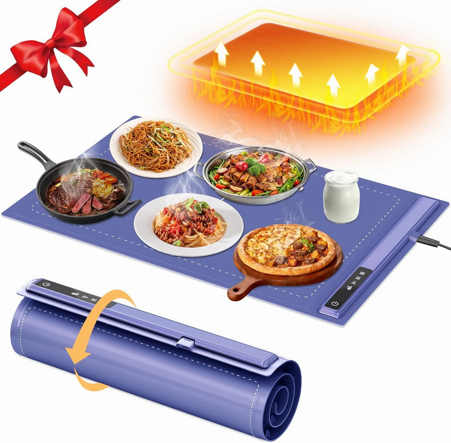 Upgrade Electric Warming Tray with Adjustable Temperature-Portable Warming Mat for Food,Roll Up Silicone Food Warmer for Parties with 3 Temperature Settings,Versatile Food Warmers for Parties Buffet