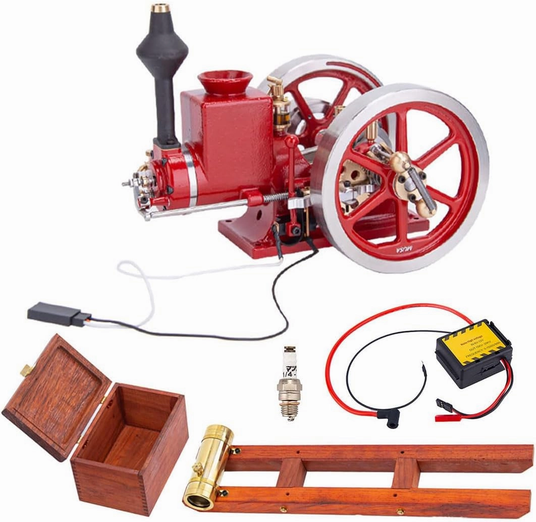 URFunModel Retro HM-01 Hit and Miss Engine Model Kit for Adult, Mini Engine Kit That Run, Horizontal Metal Engine Motor Model with Ignition Kit and Base, Engine Working Model Kit Gift