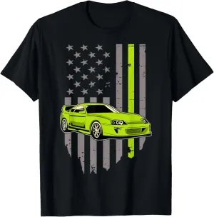 USA Flag Green Mk4 JDM Tokyo Supra Drift Car Street Racing T-Shirt