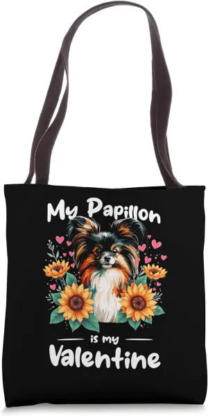 Valentine's Day Papillon Dog Continental Toy Spaniel Tote Bag